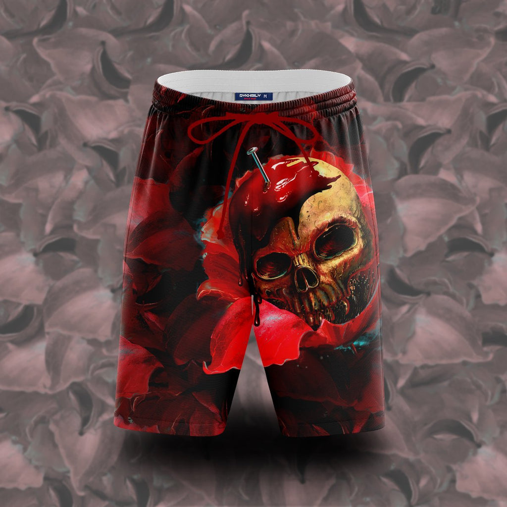 Skull In Red Beach Shorts S Short