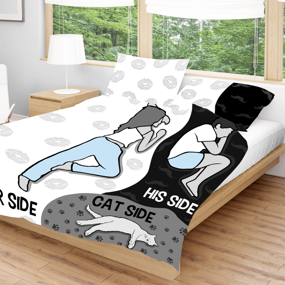 Her Side, His Side, Cat Side Bedding Set