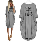Cat Mother Wine Lover Dress Grey / S
