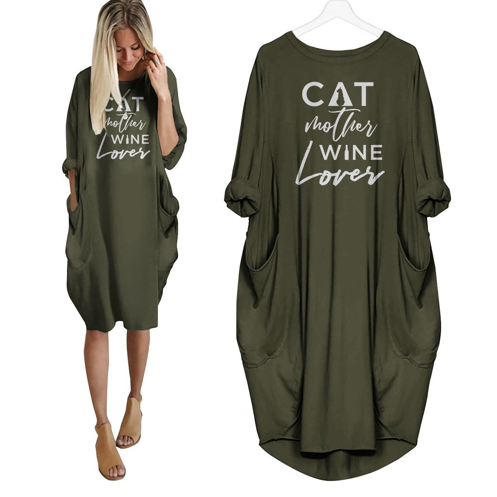 Cat Mother Wine Lover Dress Green / S