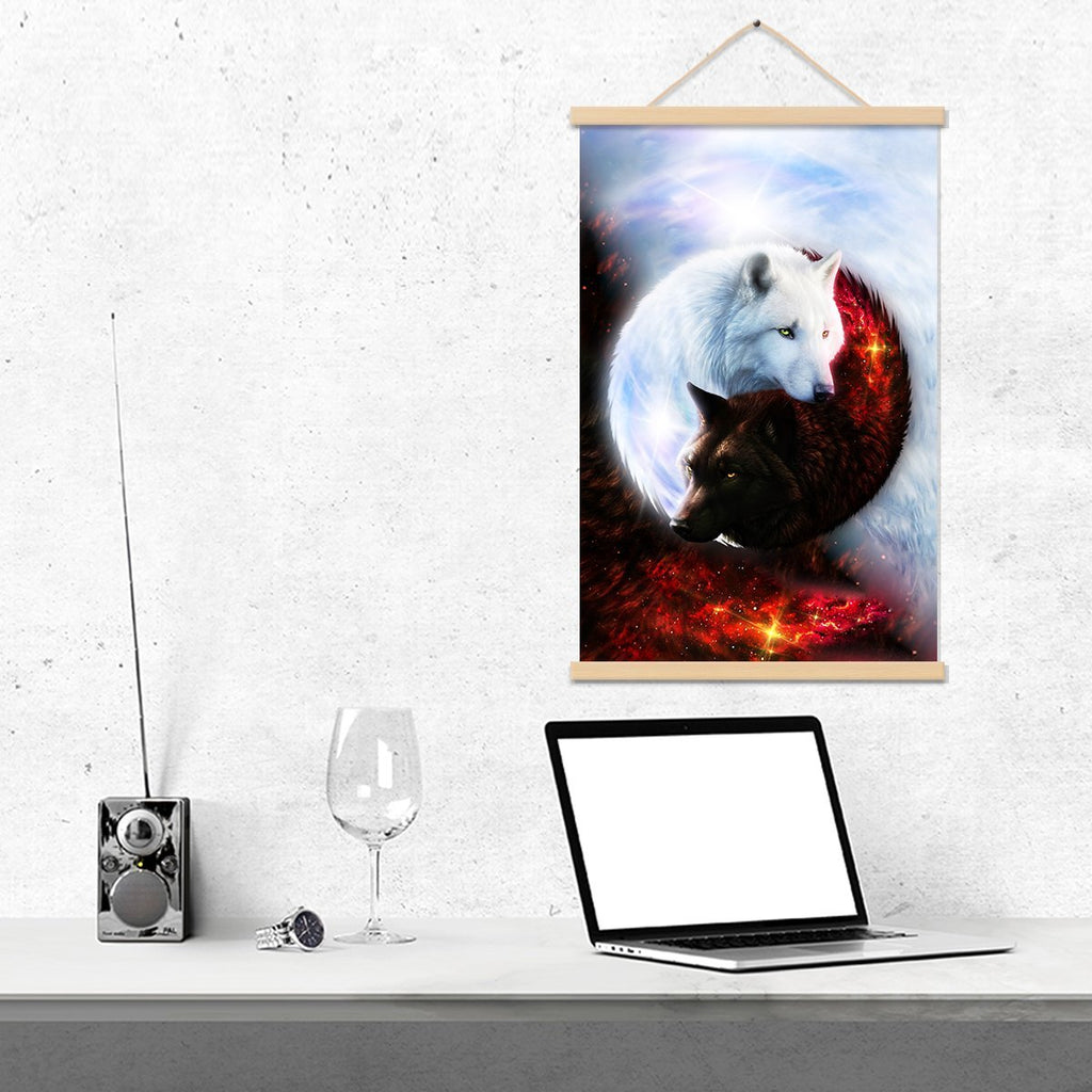Yin Yang Fire Ice Wolves Hanging Wall-Art Small Wall Canvas