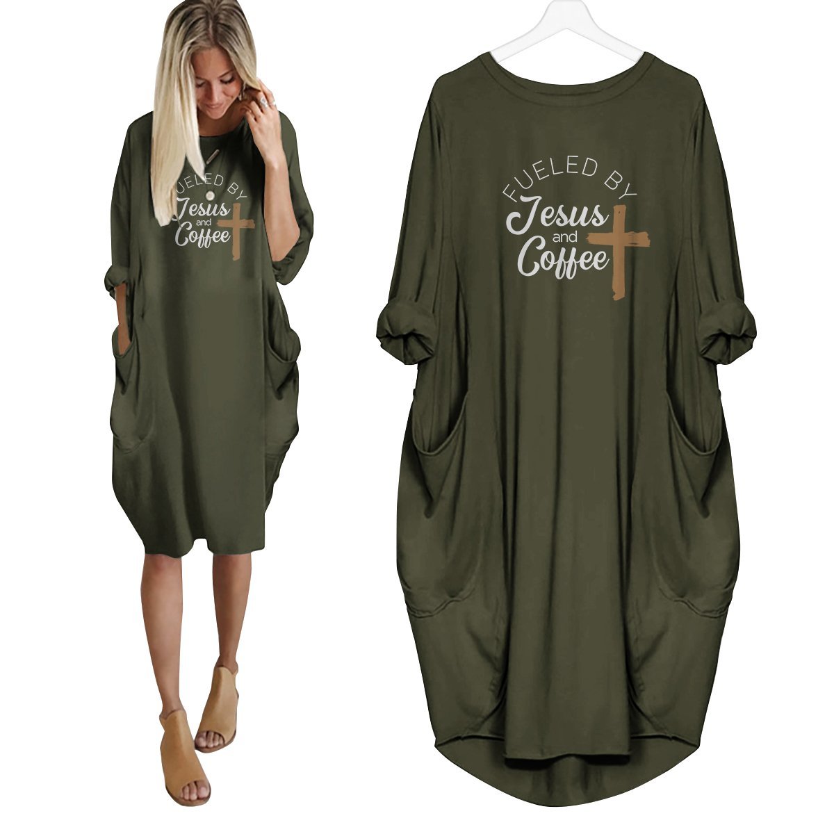 Fueled By Jesus And Coffee Dress Green / S