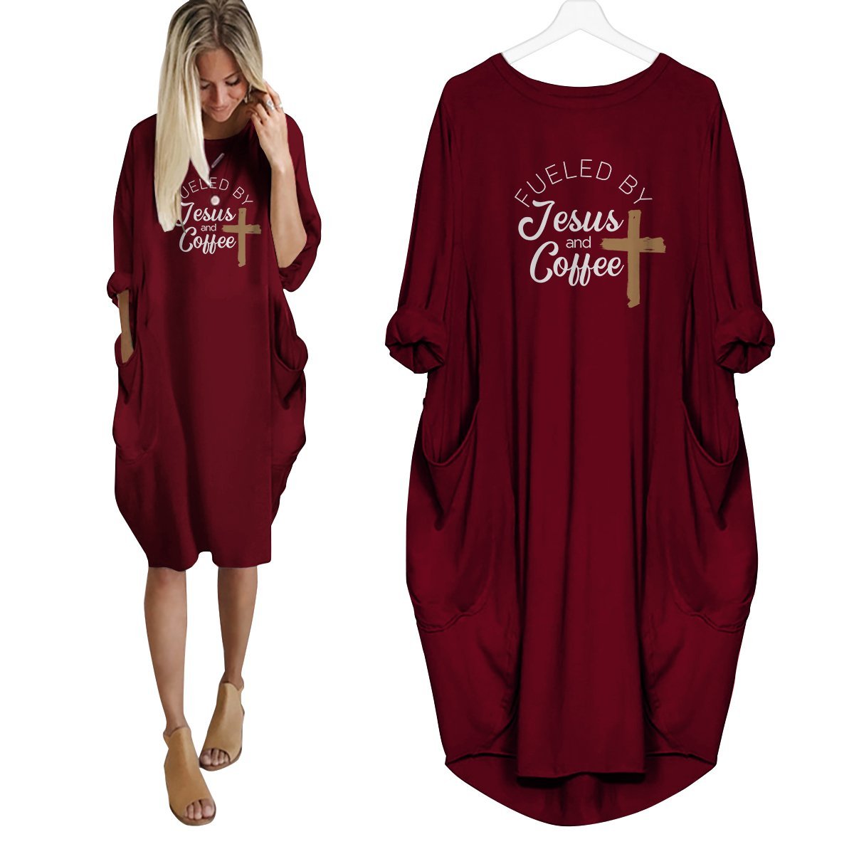 Fueled By Jesus And Coffee Dress Red / S