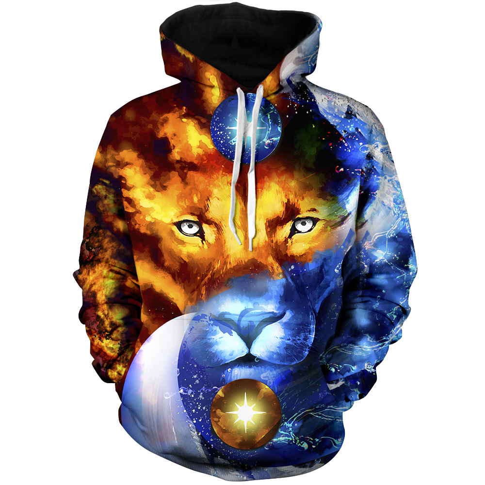 Yin Yang Fire & Ice Lion Unisex Pullover Hoodie