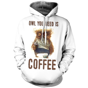 Owl You Need Is Coffee Unisex Pullover Hoodie M