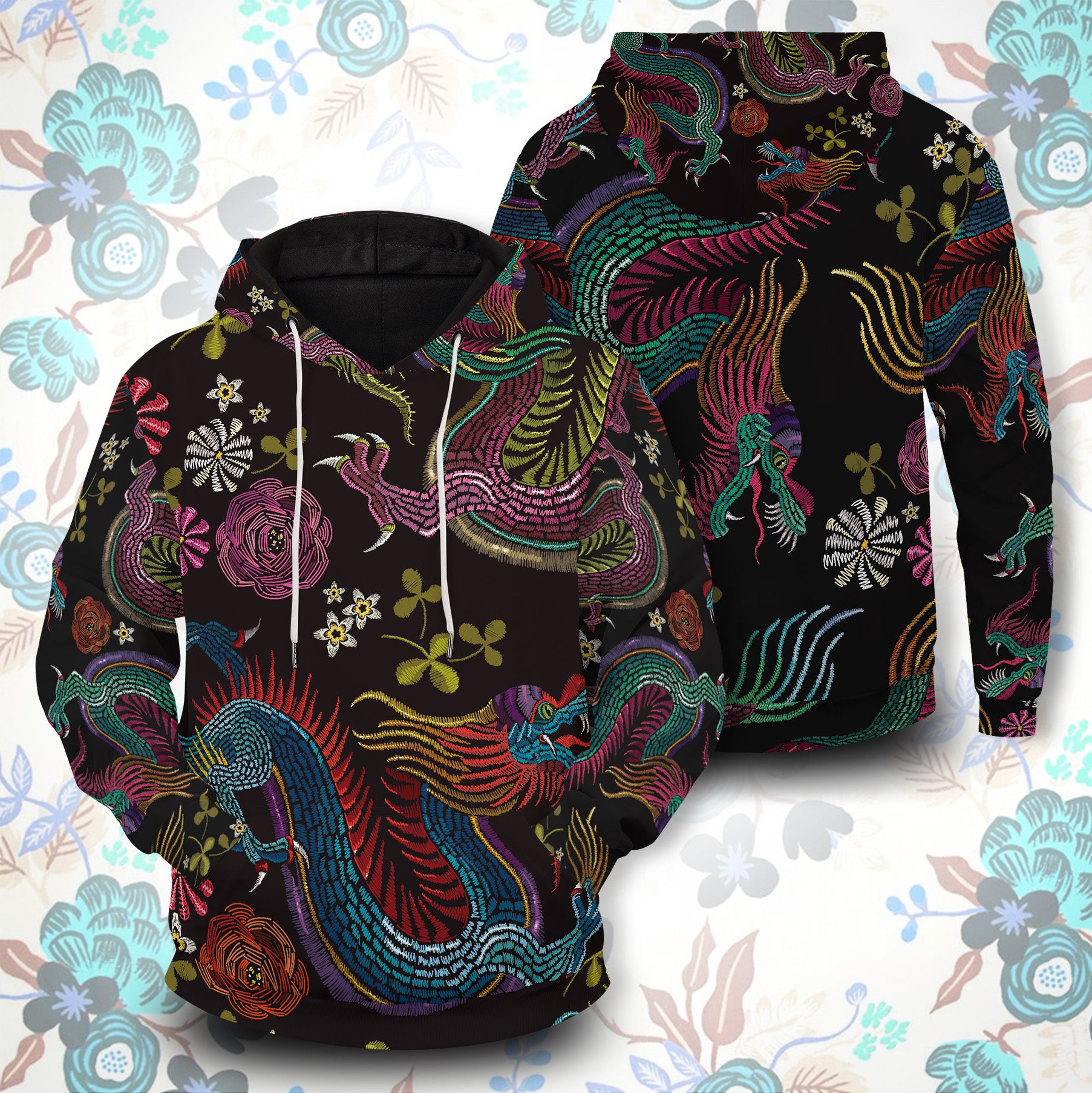 Floral Dragon Unisex Pullover Hoodie