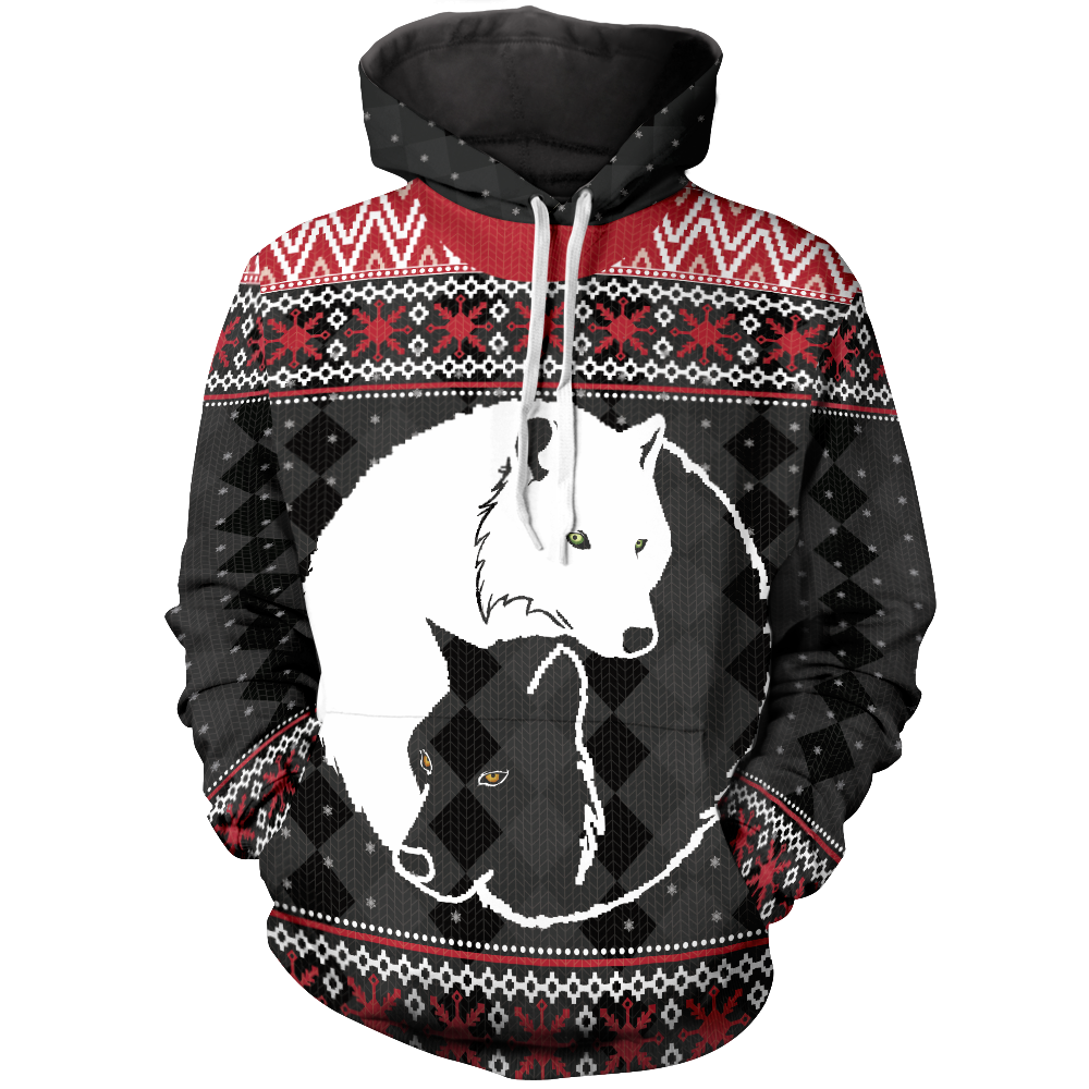 Yin Yang Holiday Wolves Unisex Pullover Hoodie