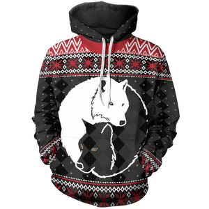 Yin Yang Holiday Wolves Unisex Pullover Hoodie