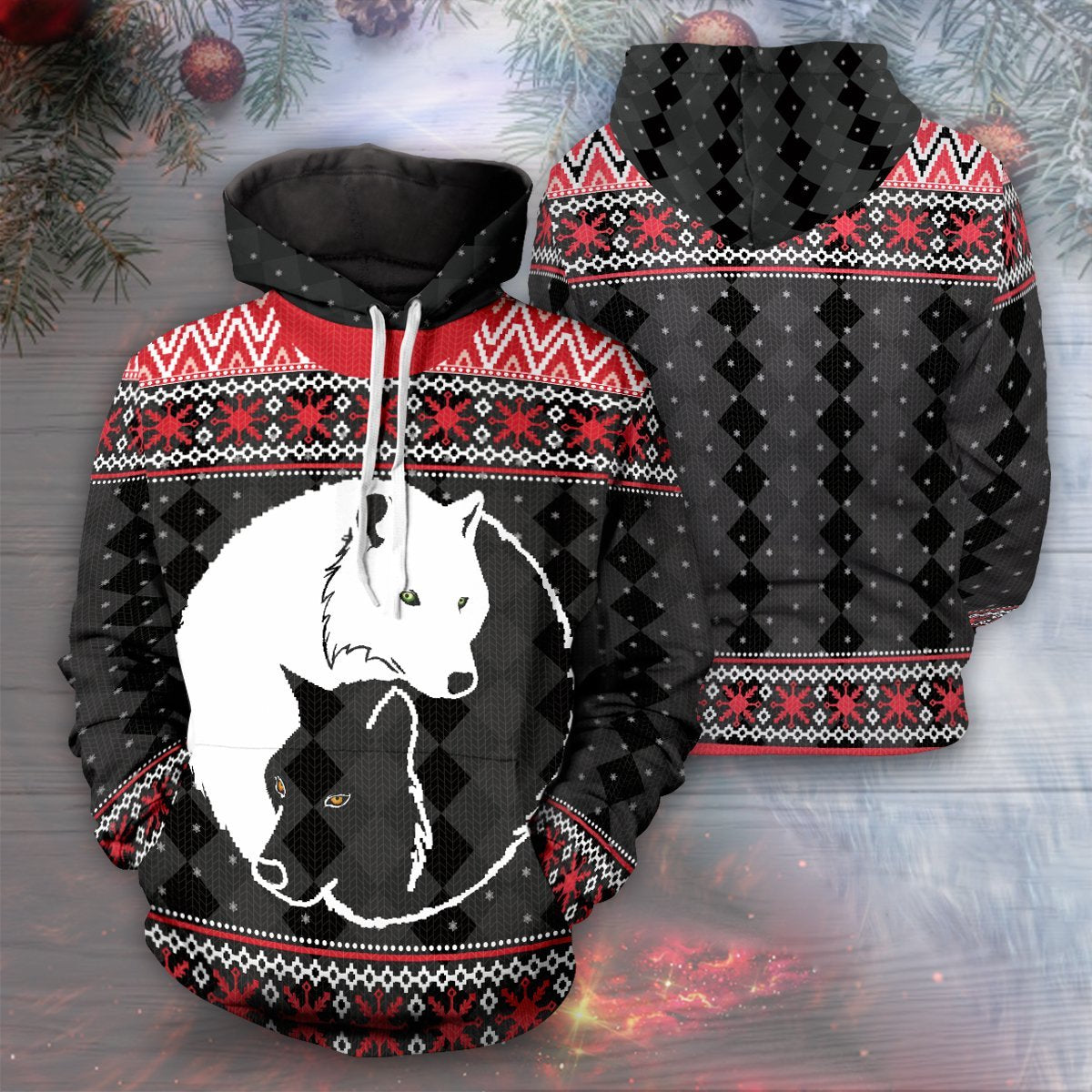 Yin Yang Holiday Wolves Unisex Pullover Hoodie S