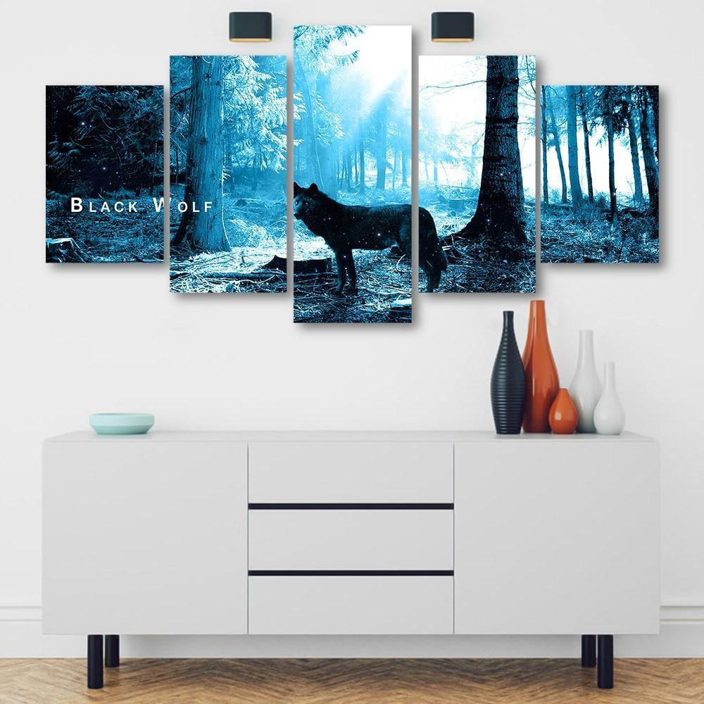 Black Wolf 5 Piece Canvas Small / No Frame Wall