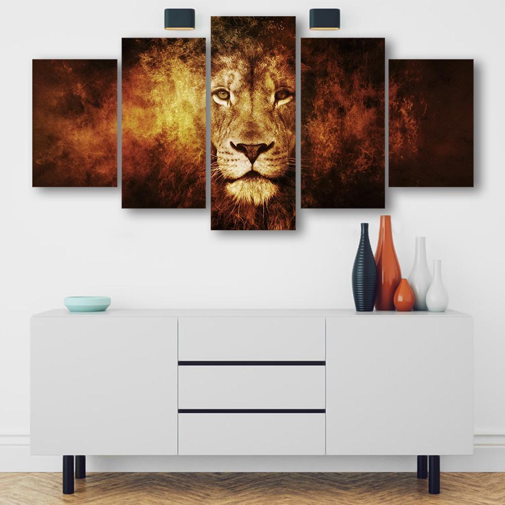 Calm Lion 5 Piece Canvas Small / No Frame Wall