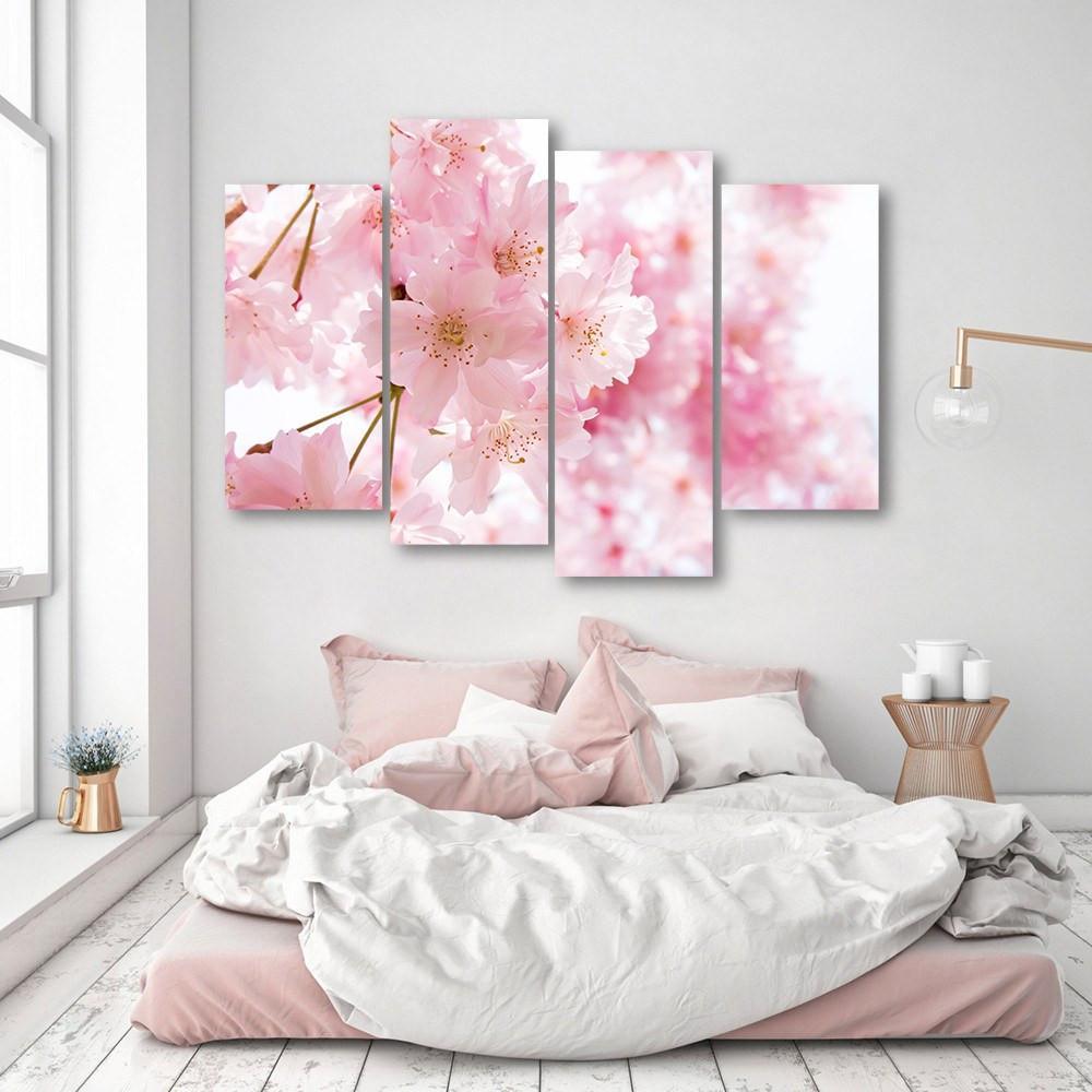Double Cherry Blossoms 4 Piece Canvas Small / No Frame Wall