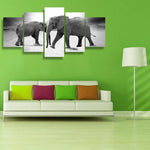 Elephant Black & White 5 Piece Canvas Small / No Frame Wall