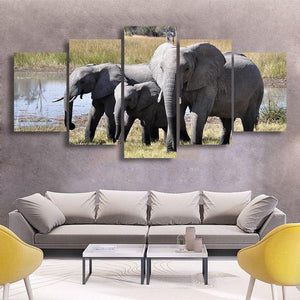 Elephant Family 5 Piece Canvas Small / No Frame Wall