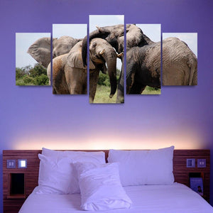 Elephant Herd 5 Piece Canvas Small / No Frame Wall