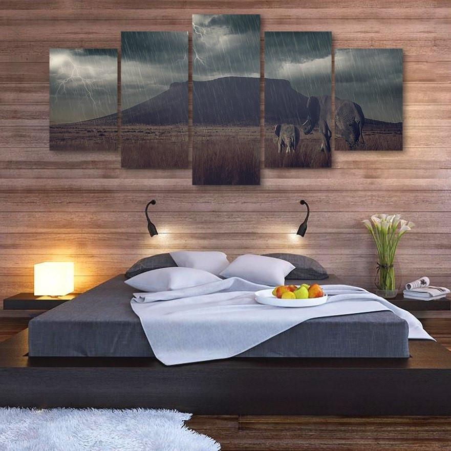 Elephant In Storm 5 Piece Canvas Small / No Frame Wall