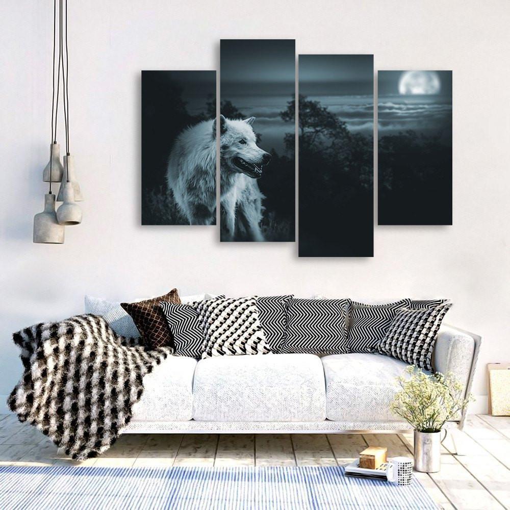 Full Moon Wolf Hunt 4 Piece Canvas Small / No Frame Wall