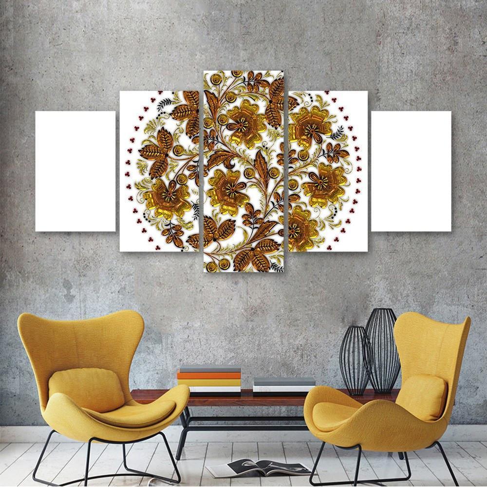 Golden Flower Mandala 5 Piece Canvas Small / No Frame Wall