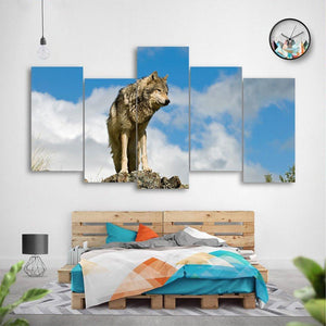 Gray Wolf 5 Piece Canvas Small / No Frame Wall
