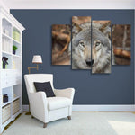 Gray Wolf Face 4 Piece Canvas Small / No Frame Wall