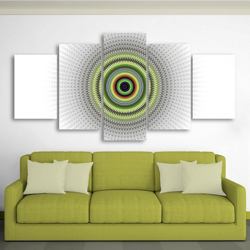 Green Fractal 5 Piece Canvas Small / No Frame Wall
