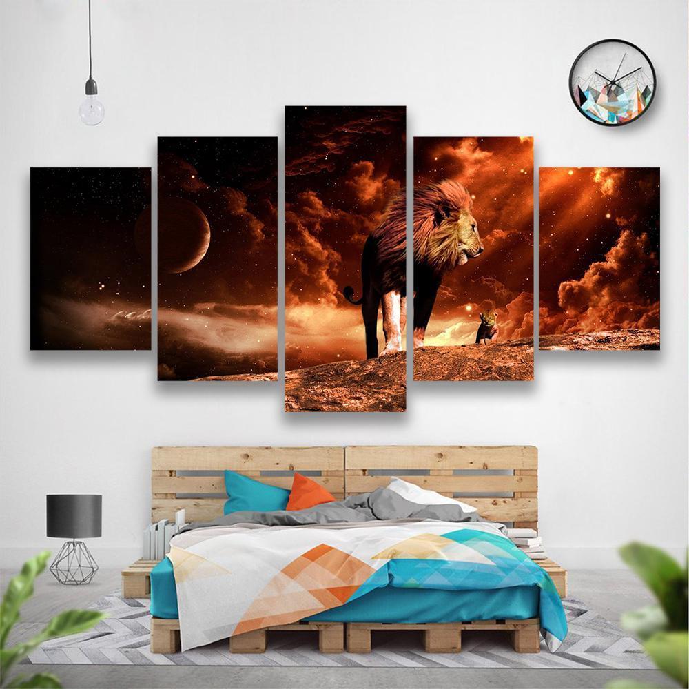 King Lion 5 Piece Canvas Small / No Frame Wall