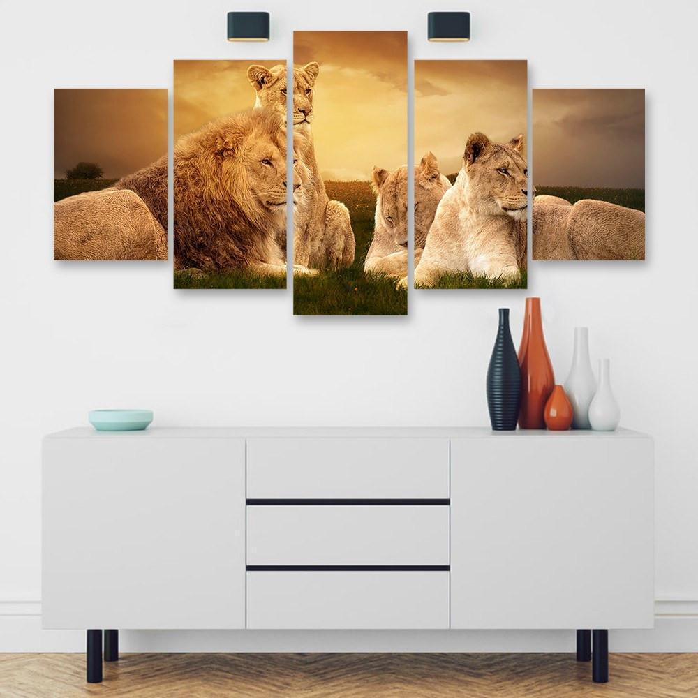 Lion Pride 5 Piece Canvas Small / No Frame Wall