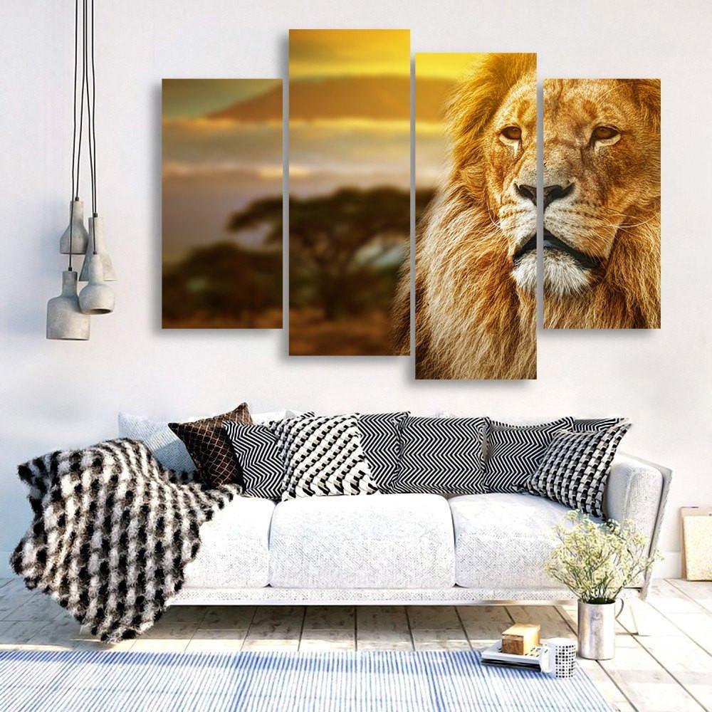 Male Lion 4 Piece Canvas Small / No Frame Wall