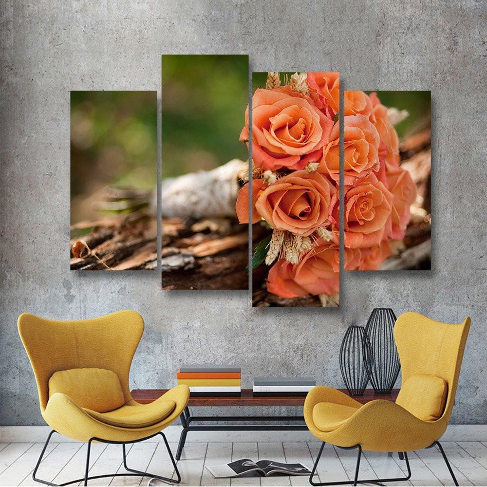 Orange Bouquet 4 Piece Canvas Small / No Frame Wall