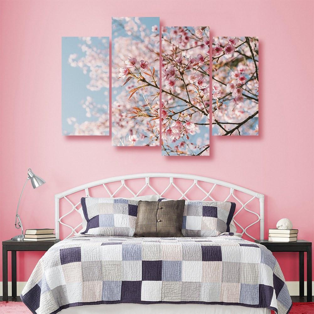 Pink Cherry Blossom 4 Piece Canvas Small / No Frame Wall