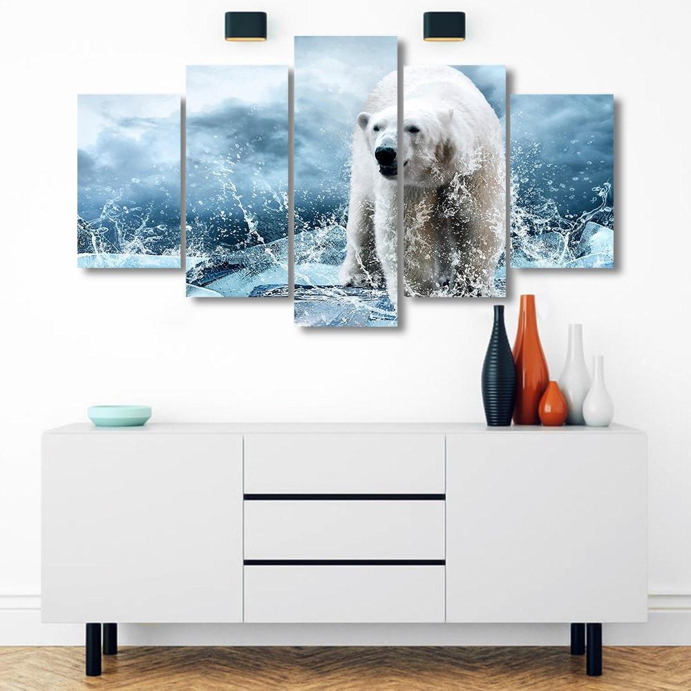 Polar Bear On Ice 5 Piece Canvas Small / No Frame Wall