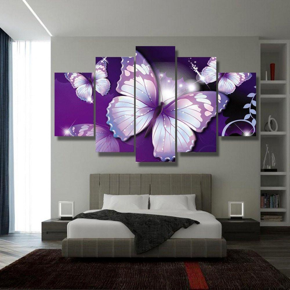 Purple Butterflies 5 Piece Canvas Small / No Frame Wall