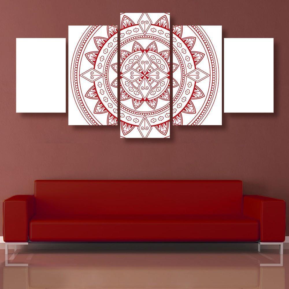 Red Mandala 5 Piece Canvas Small / No Frame Wall