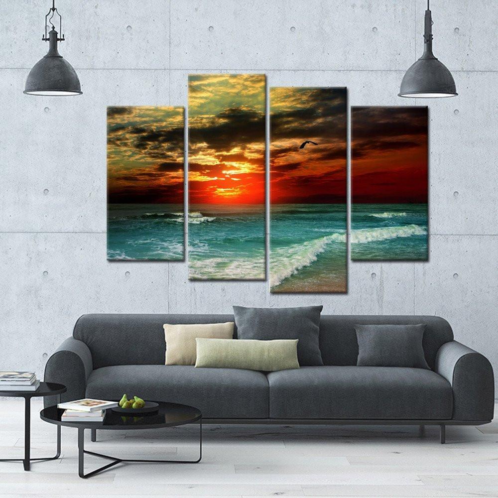 Sunset Flame 4 Piece Canvas Small / No Frame Wall