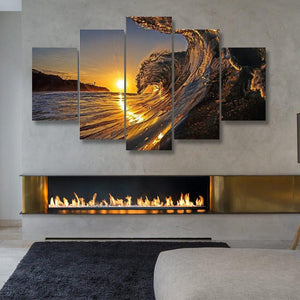 Sunset Wave 5 Piece Canvas Small / No Frame Wall