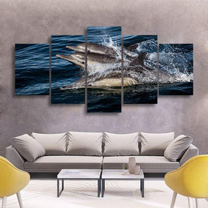 Three Dolphins 5 Piece Canvas Small / No Frame Wall