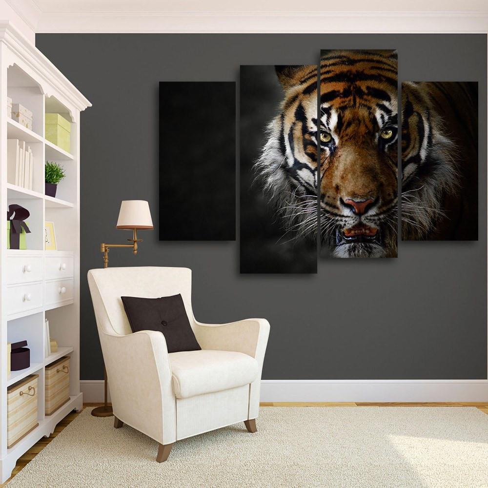 Tiger In Captivity 4 Piece Canvas Small / No Frame Wall