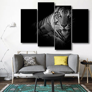 Tiger In The Dark 4 Piece Canvas Small / No Frame Wall