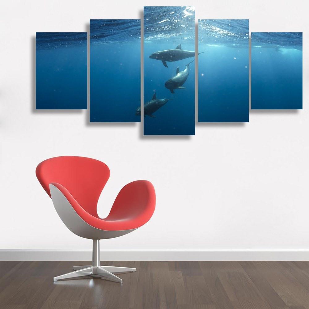 Underwater With Dolphins 5 Piece Canvas Small / No Frame Wall