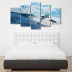 Waves And Dolphins 5 Piece Canvas Small / No Frame Wall