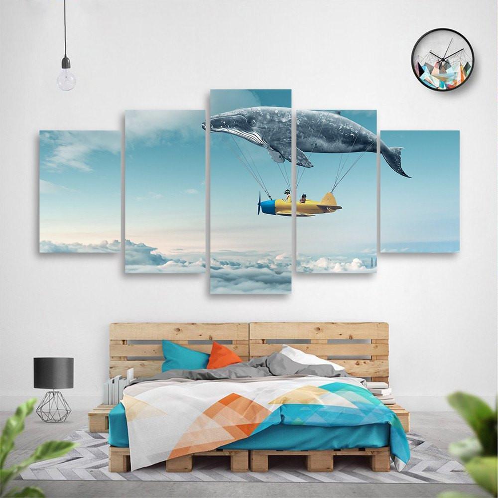 Whale Plane 5 Piece Canvas Small / No Frame Wall