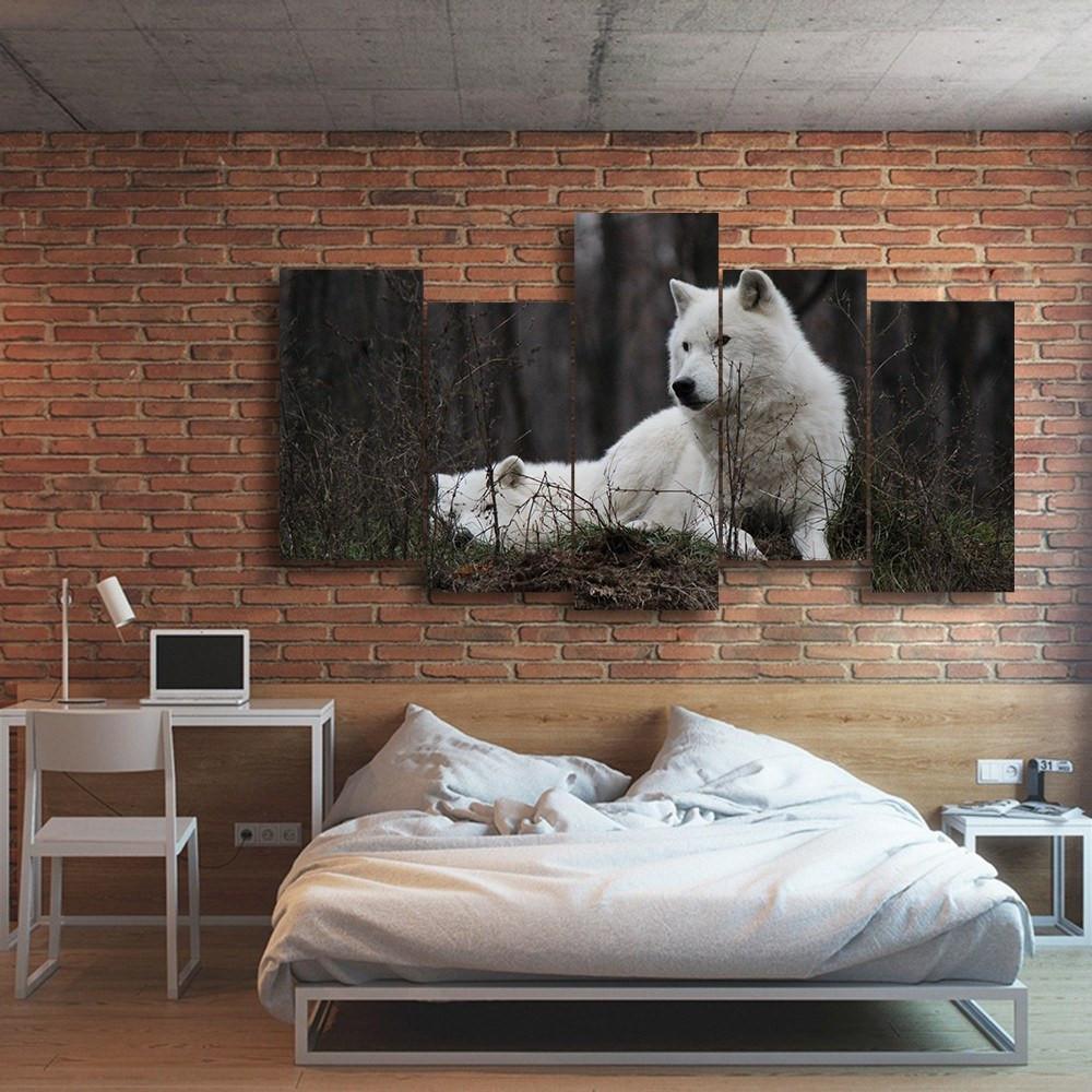 White Arctic Wolves 5 Piece Canvas Small / No Frame Wall