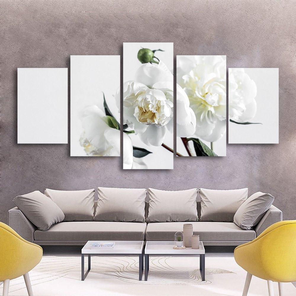 White Flowers 5 Piece Canvas Small / No Frame Wall