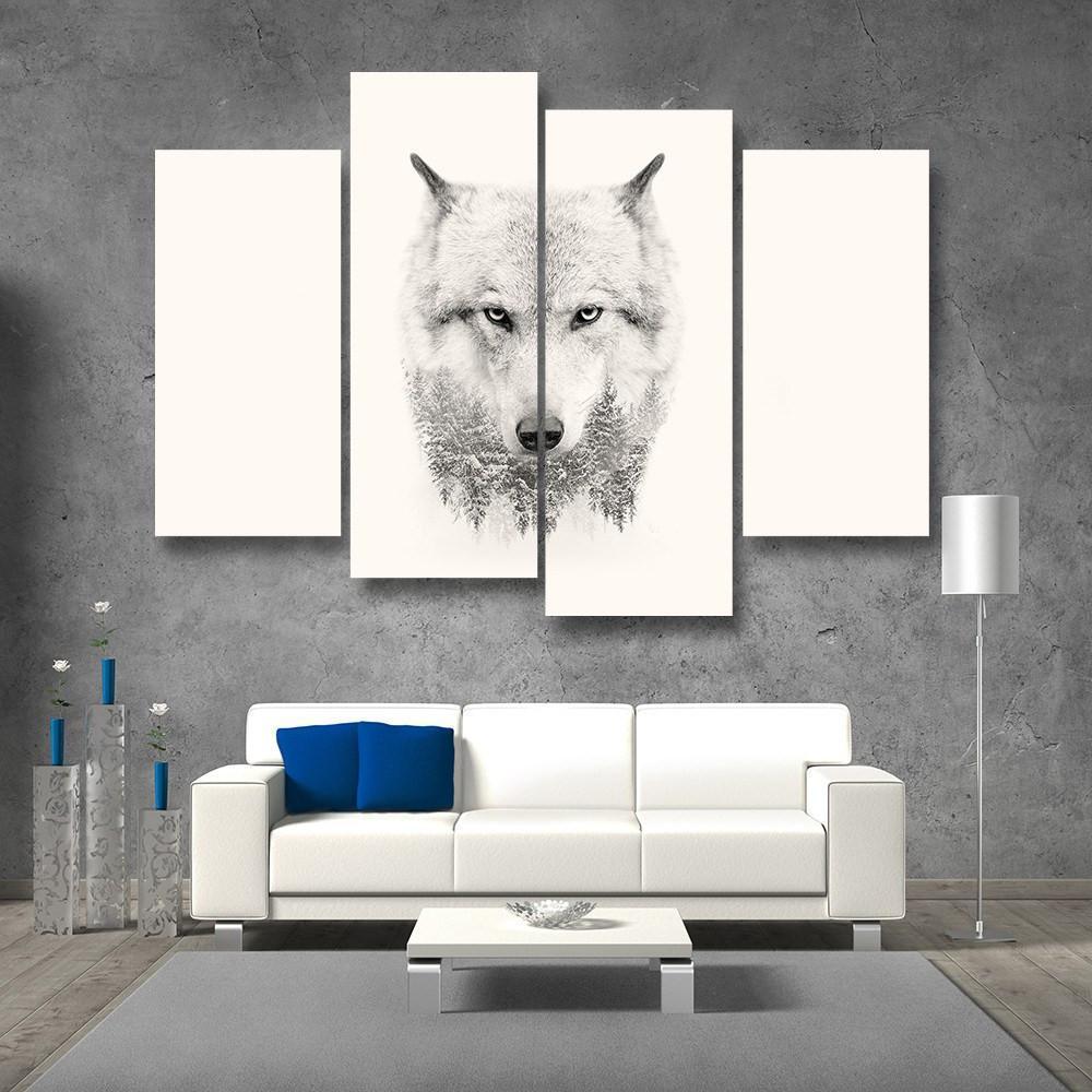 White Wolf Exposure 4 Piece Canvas Small / No Frame Wall