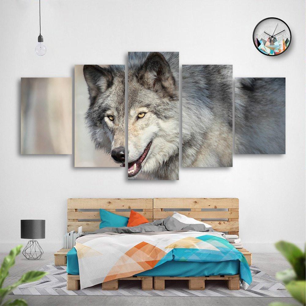 Wild Gray Wolf 5 Piece Canvas Small / No Frame Wall
