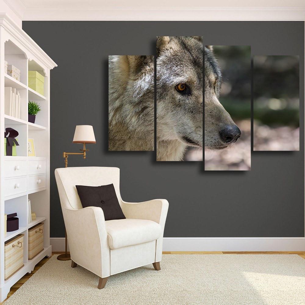 Wolf Head And Eyes 4 Piece Canvas Small / No Frame Wall