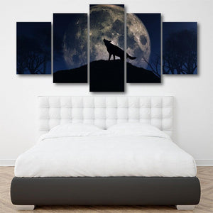 Wolf Howling 5 Piece Canvas Small / No Frame Wall