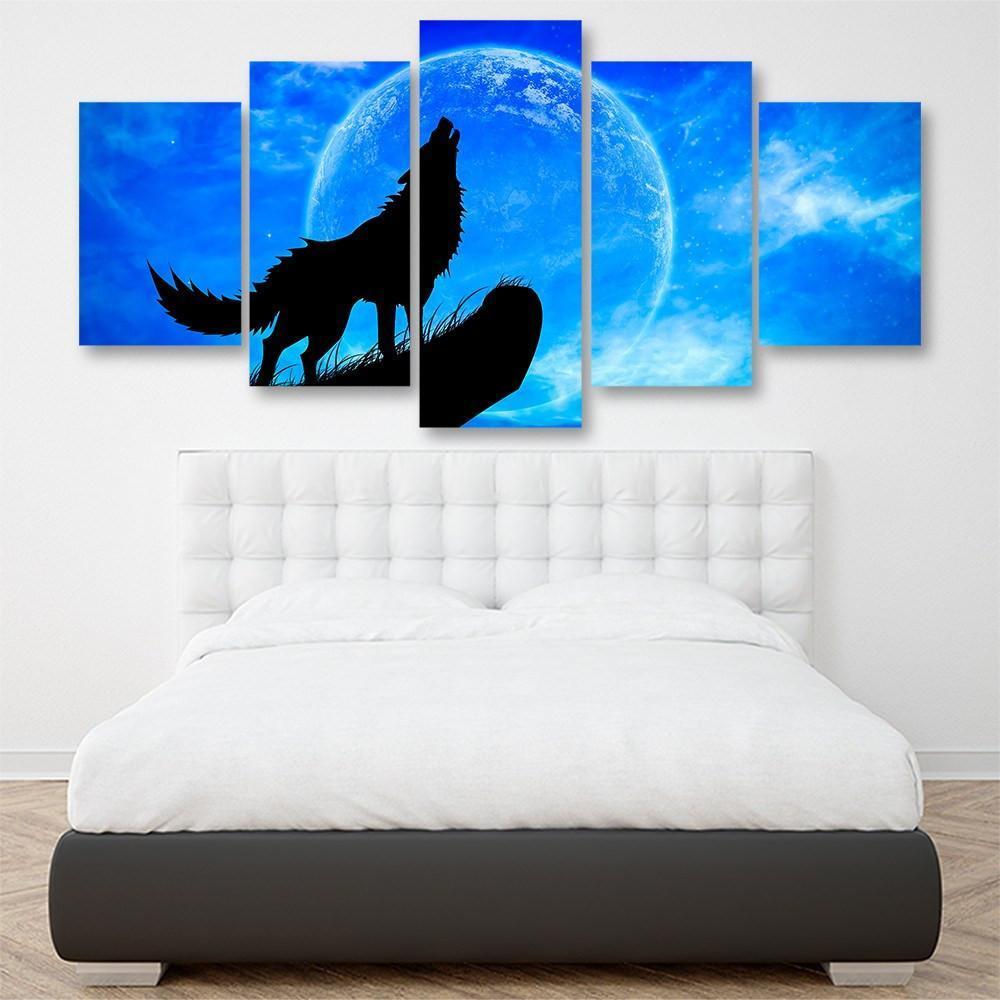 Wolves Howl Full Moon 5 Piece Canvas Small / No Frame Wall
