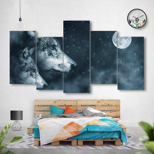 Wolves In The Night 5 Piece Canvas Small / No Frame Wall