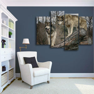 Wolves On A Log 4 Piece Canvas Small / No Frame Wall
